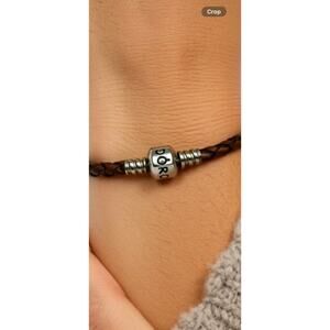Pandora S925 ALE Brown Leather Charm Bracelet Sterling Silver Clasp Size 6.5